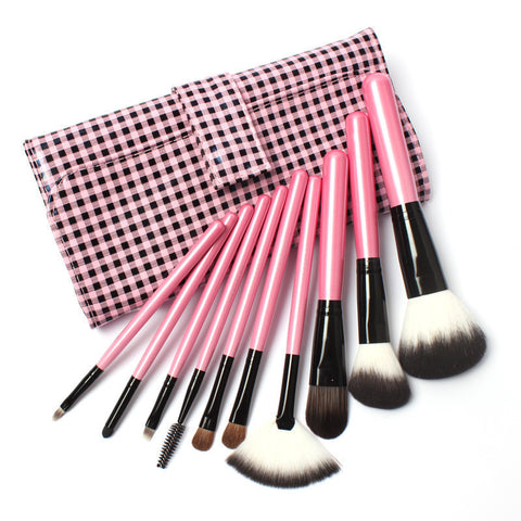 10 PCs Makeup Brushes Kit with pink Leather pouch