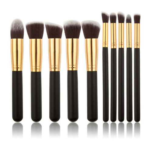 10 Piece Pro Makeup Brush Set  (Black and Gold)