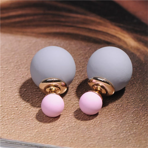 2016 Newest High Quality Double Faced Pearl Stud Earrings for Women 19 Candy Colors Mix Women Korea Rubber Fashion Jewelry