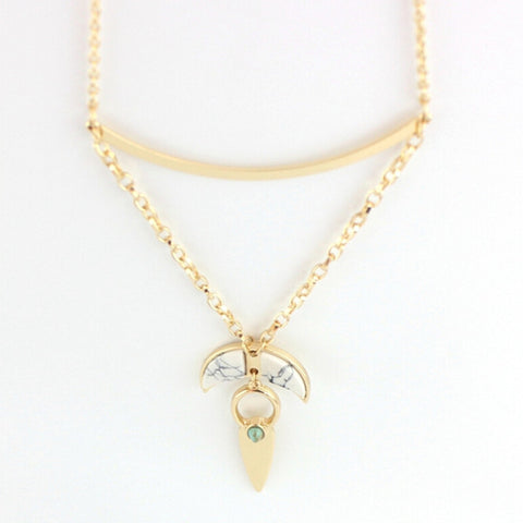 Famous Brand Forever Bijoux Marble Necklaces 21 White Green Stone Choker New Moon Awl 18K Gold Plated Jewelry Pendants For Women